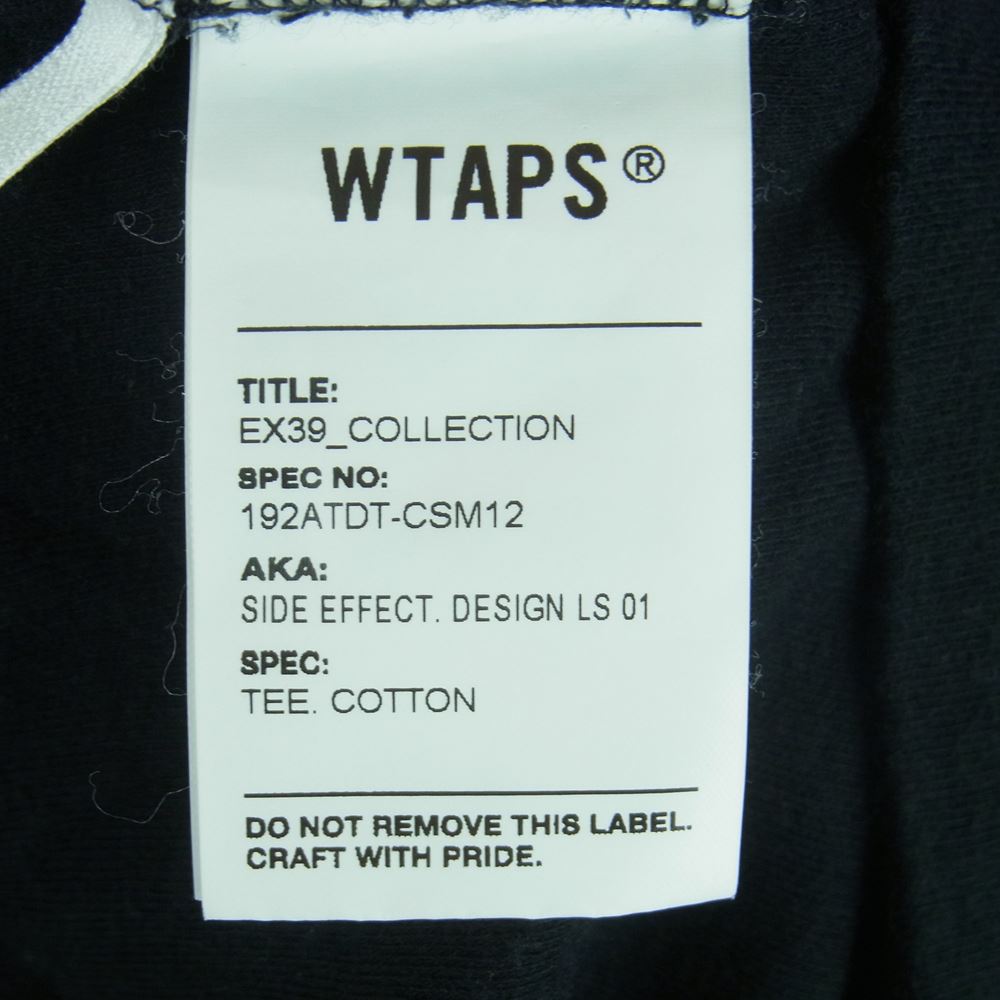 WTAPS ダブルタップス 19AW 192ATDT-CSM12 SIDE EFFECT LS TEE COTTON サイド エフェクト ロングスリーブ Tシャツ ブラック系 01【中古】