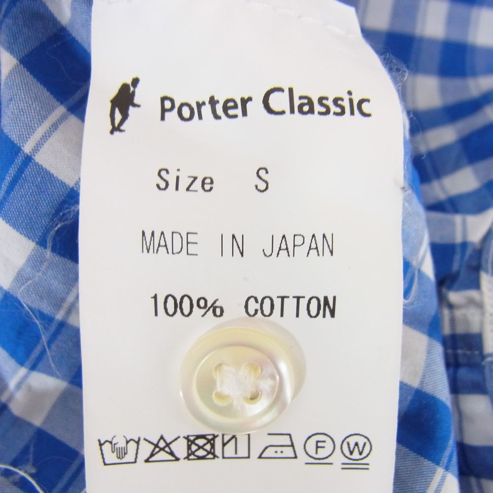 PORTER CLASSIC ポータークラシック ROLL UP SHIRT ロールアップ ギンガムチェック シャツ ブルー系 ホワイト系 S【中古】