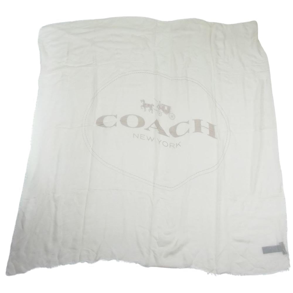 COACH コーチ ロゴデザイン モーダル カシミア 大判 ストール ベージュ系【中古】