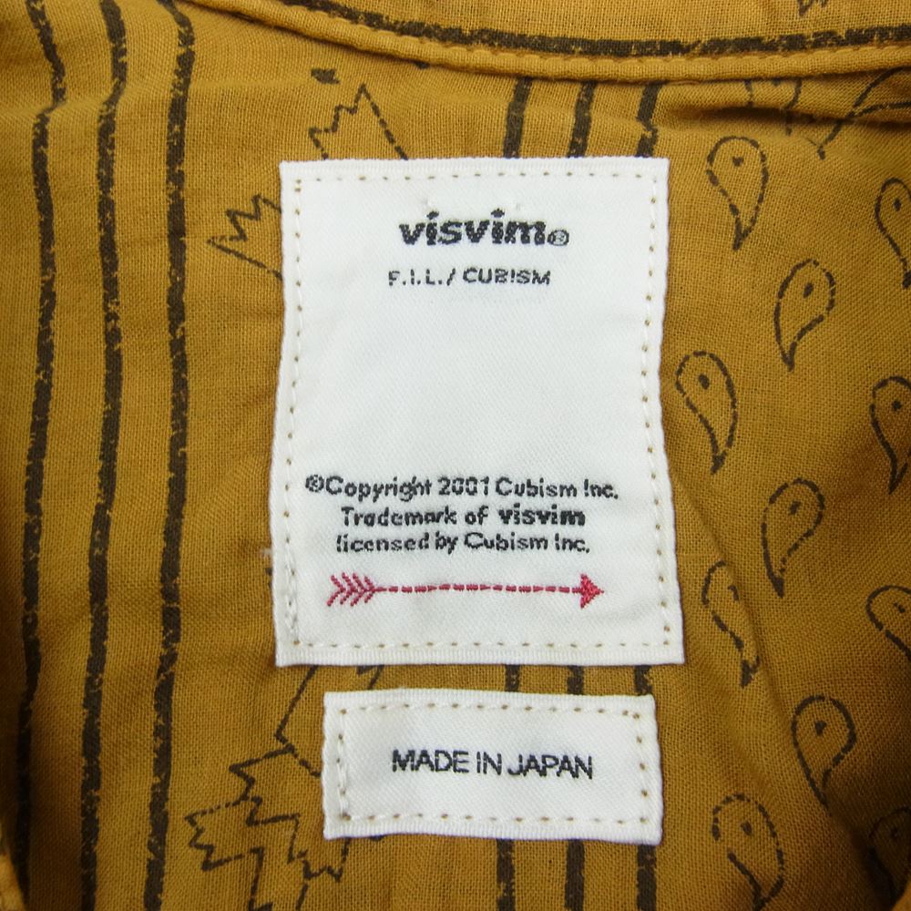 VISVIM ビズビム 20SS 0120105011005 KAFKA L/S BANDANA P.W.N.D. カフカ バンダナ スタンドカラー 長袖 シャツ イエロー系 2【極上美品】【中古】