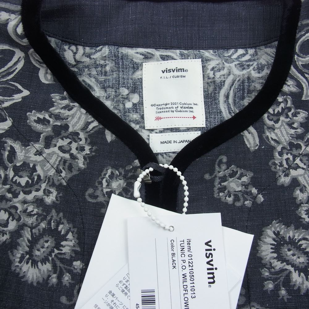 VISVIM ビズビム 22SS 0122105011013 TUNIC P.O. WILDFLOWER P.W. チュニック プルオーバー 長袖 シャツ ブラック系 2【極上美品】【中古】