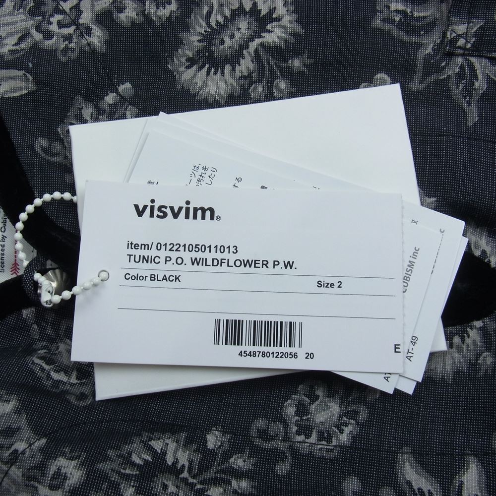 VISVIM ビズビム 22SS 0122105011013 TUNIC P.O. WILDFLOWER P.W. チュニック プルオーバー 長袖 シャツ ブラック系 2【極上美品】【中古】