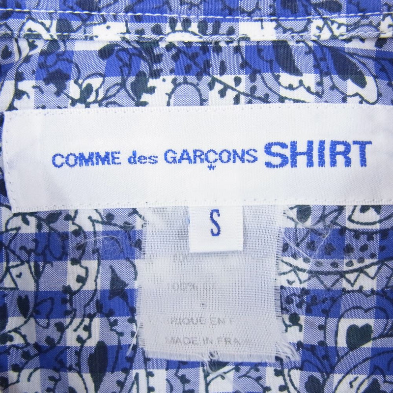 COMME des GARCONS コムデギャルソン SHIRT フランス製 S20088 オープンカラー シャツ ペイズリー ギンガムチェック 切替 半袖 ブルー系 ホワイト系 S【中古】