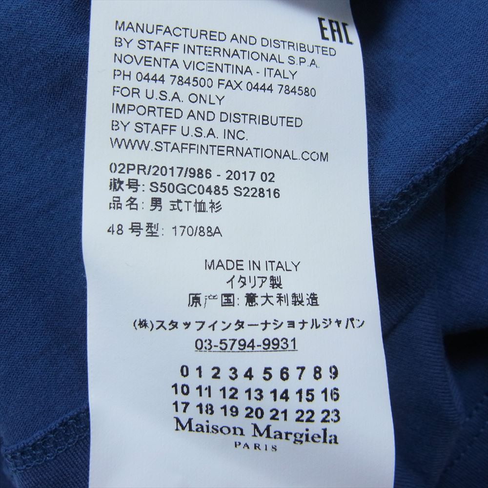 MAISON MARGIELA メゾンマルジェラ 17AW S50GC0485 S22816 10ライン ナンバリング プリント クルーネック 半袖 Tシャツ ネイビー系 48【新古品】【未使用】【中古】