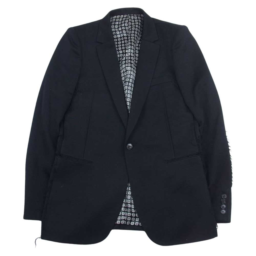 NUMBER(N)INE ナンバーナイン 04SS DREAM期 ドリーム期 裏地小紋柄 フリンジ加工 テーラード ジャケット  ブラック系 2【美品】【中古】