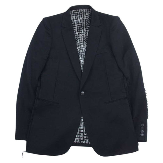 NUMBER(N)INE ナンバーナイン 04SS DREAM期 ドリーム期 裏地小紋柄 フリンジ加工 テーラード ジャケット  ブラック系 2【美品】【中古】