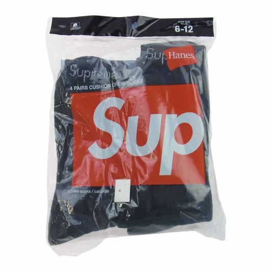 Supreme シュプリーム Hanes ヘインズ 4PAIRS CUSHION CREW SOCKS 4足セット 靴下 クルーソックス ブラック ブラック系 6-12【新古品】【未使用】【中古】