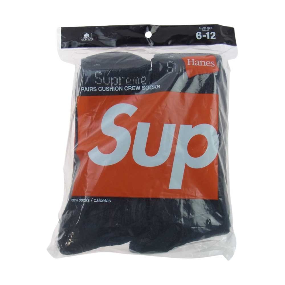 Supreme シュプリーム Hanes ヘインズ 4PAIRS CUSHION CREW SOCKS 4足セット 靴下 クルーソックス ブラック ブラック系 6-12【新古品】【未使用】【中古】