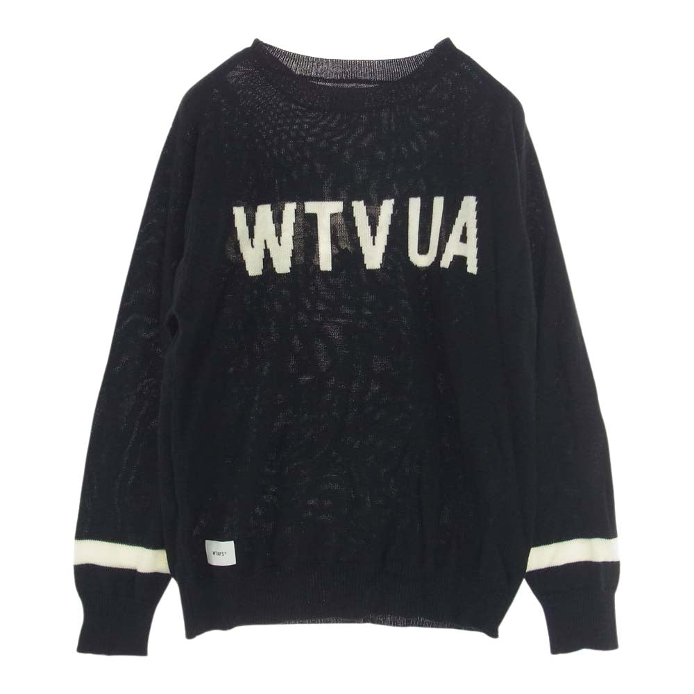 WTAPS ダブルタップス 18AW CREW SWEATER ロゴ クルーネック ニット セーター ブラック系 2【美品】【中古】