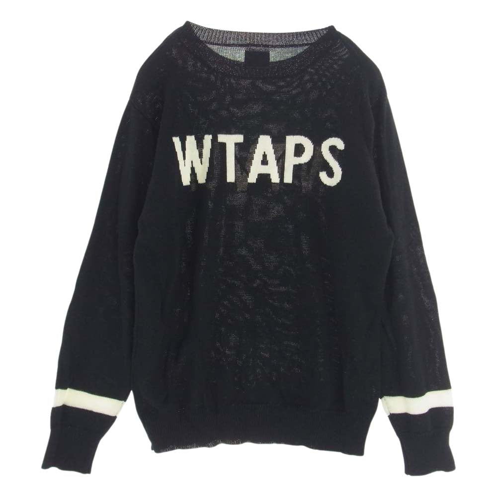 WTAPS ダブルタップス 18AW CREW SWEATER ロゴ クルーネック ニット セーター ブラック系 2【美品】【中古】