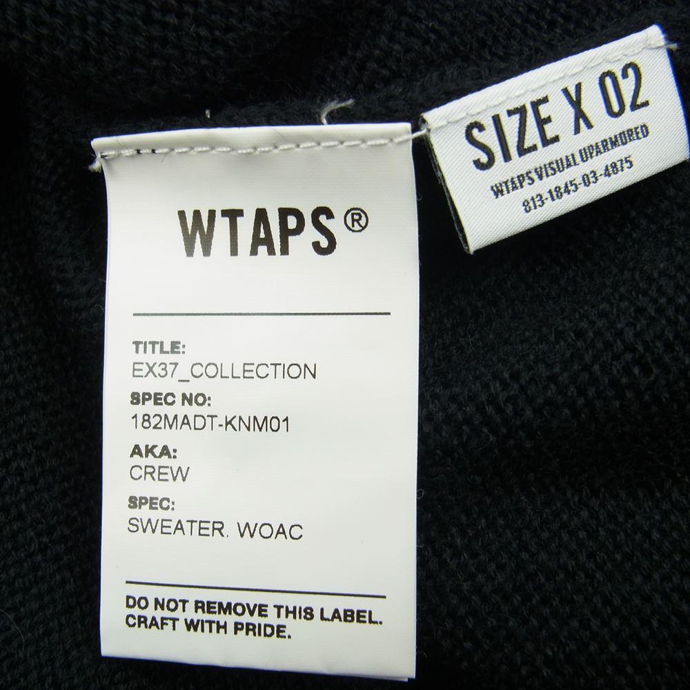 WTAPS ダブルタップス 18AW CREW SWEATER ロゴ クルーネック ニット セーター ブラック系 2【美品】【中古】