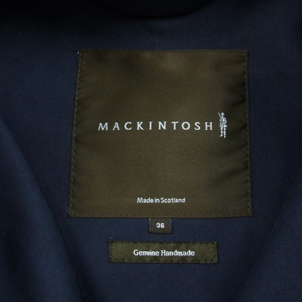Mackintosh マッキントッシュ 国内正規品 英国製 比翼 襟コーデュロイ 切替 ゴム引き フード付き ステンカラー コート ネイビー系 36【中古】