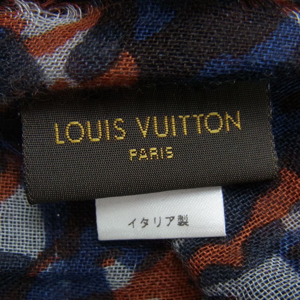 LOUIS VUITTON ルイ・ヴィトン カシミヤ シルク 総柄 大判 ストール ネイビー系 マルチカラー系 ライトグレー系【中古】