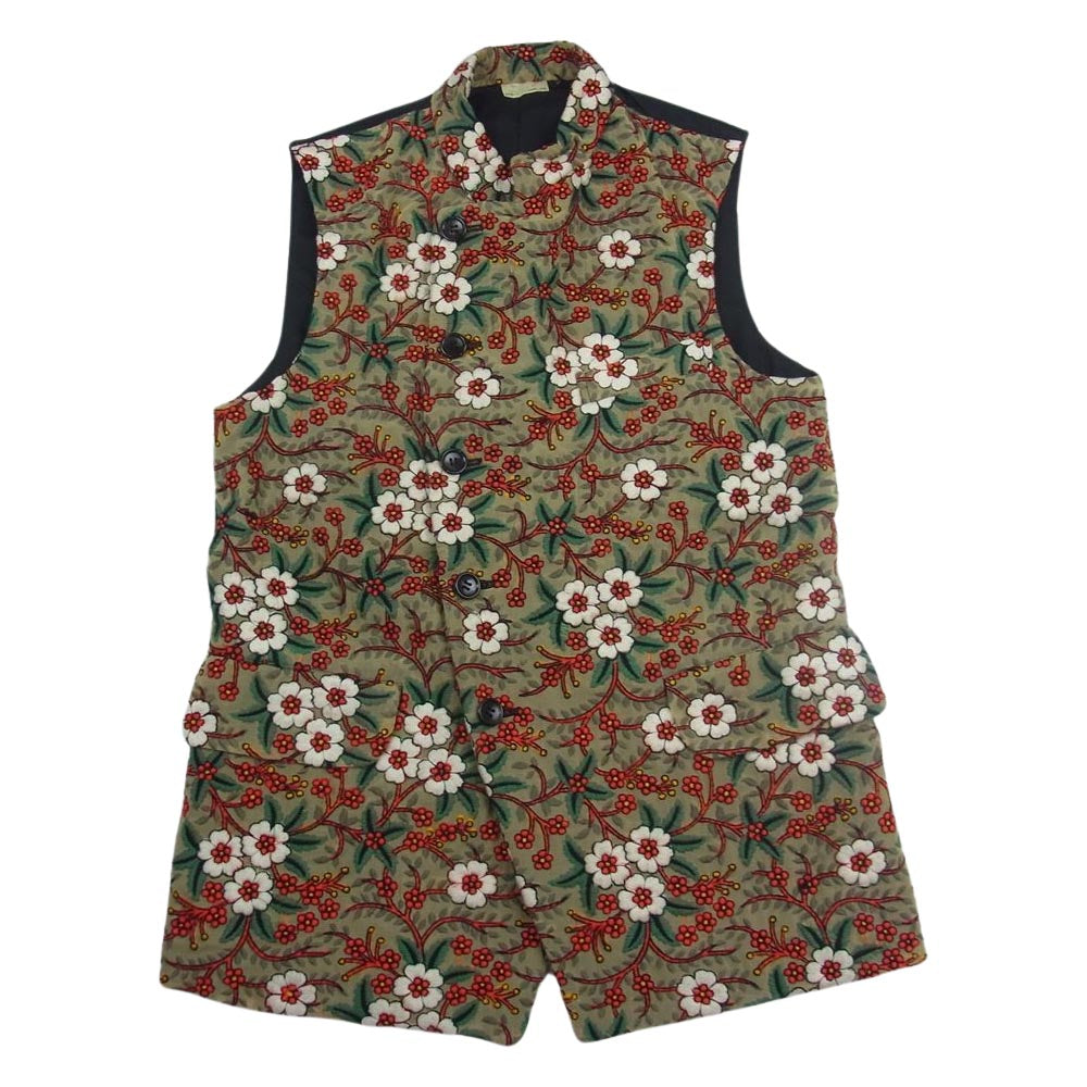 COMME des GARCONS HOMME PLUS コムデギャルソンオムプリュス 18SS PA-V002 DISCO期 ディスコ期 花柄刺繍 前身切替 スタンドカラー ベスト ブラック系 XS【中古】