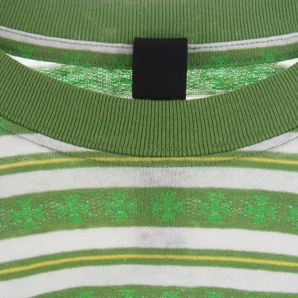 CHROME HEARTS クロムハーツ（原本無） 国内正規品 Y NOT Stripe Cross Tee クロスストライプ ヴァインダガー刺繍 半袖 Tシャツ ライトグリーン系 ホワイト系 M【極上美品】【中古】