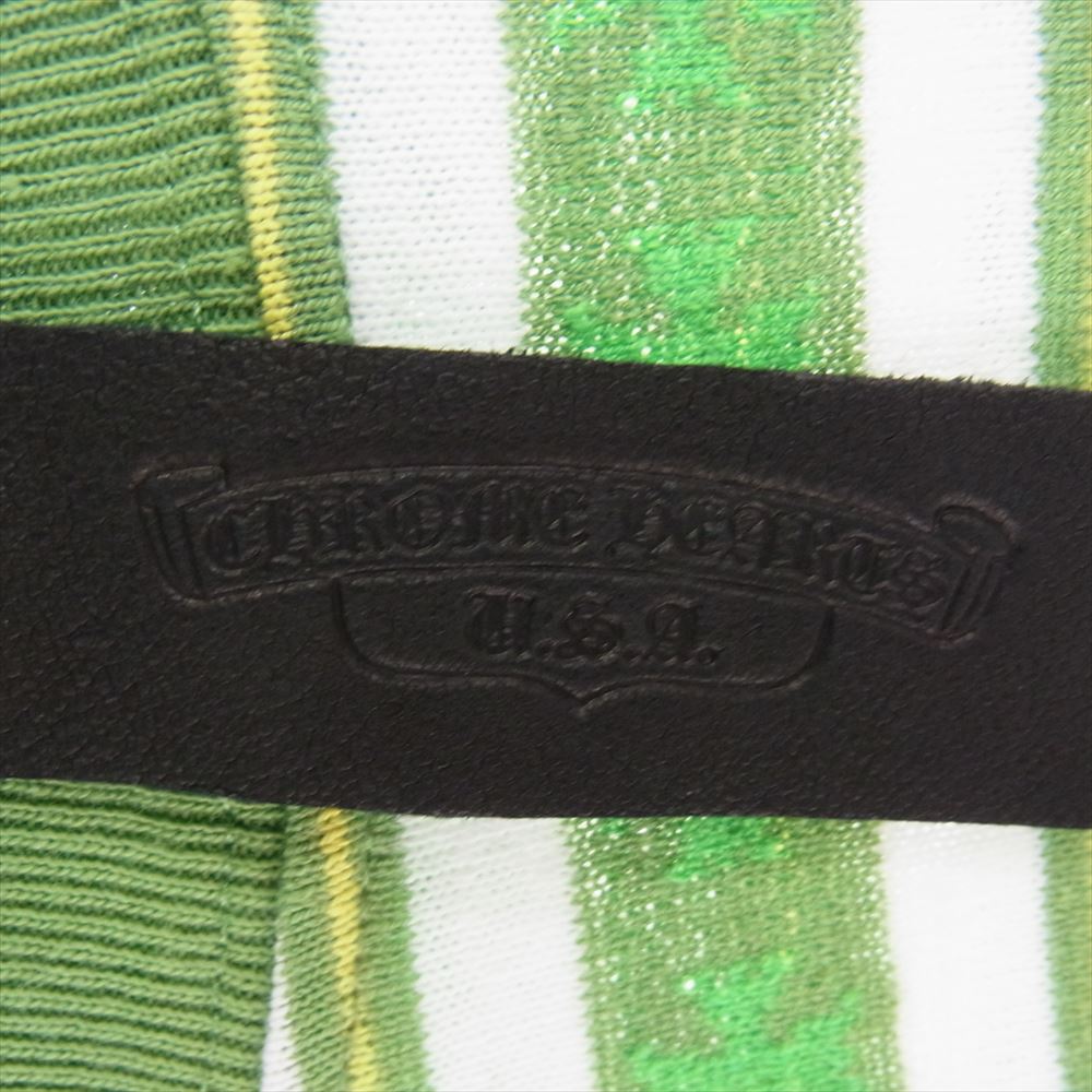 CHROME HEARTS クロムハーツ（原本無） 国内正規品 Y NOT Stripe Cross Tee クロスストライプ ヴァインダガー刺繍 半袖 Tシャツ ライトグリーン系 ホワイト系 M【極上美品】【中古】