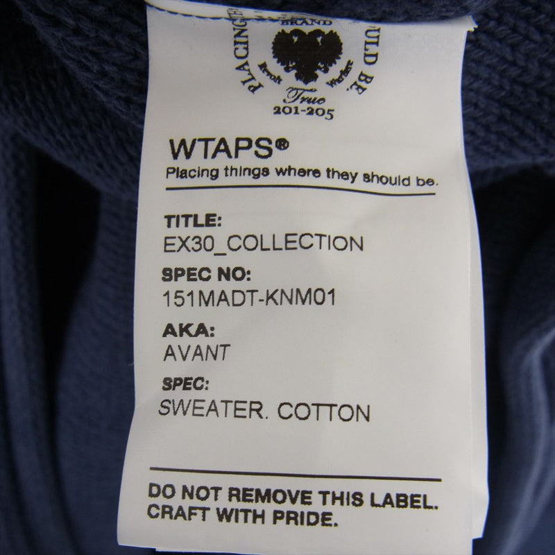 WTAPS ダブルタップス 15SS 151MADT-KNM01 AVANT SWEATER WOOL アバント セーター コットン ニット ネイビー系 1【中古】