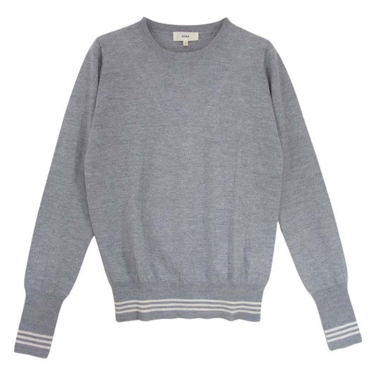HYKE ハイク 132-11004 ウール ニット セーター 袖ストライプ リブストライプ 切替 グレー系 1【中古】