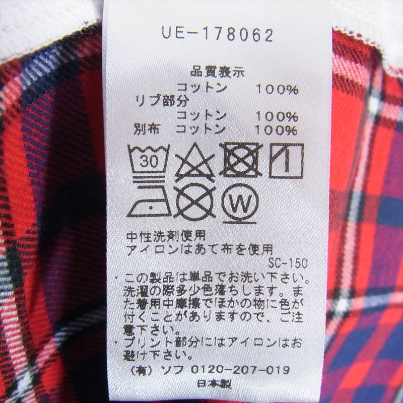 uniform experiment ユニフォームエクスペリメント UE-178062 BACK PANEL POCKET LONG TEE コットン チェック 切り替え ポケット Tシャツ ホワイト系 1【中古】