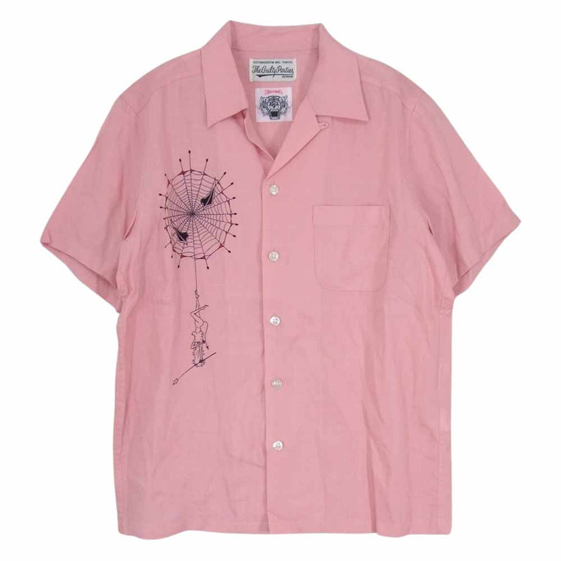 WACKO MARIA ワコマリア × WOLFS HEAD ウルフズヘッド SPIDER ALOHA SHIRT スパイダー アロハ シャツ ピンク系 M【中古】