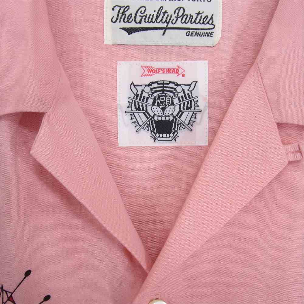 WACKO MARIA ワコマリア × WOLFS HEAD ウルフズヘッド SPIDER ALOHA SHIRT スパイダー アロハ シャツ ピンク系 M【中古】