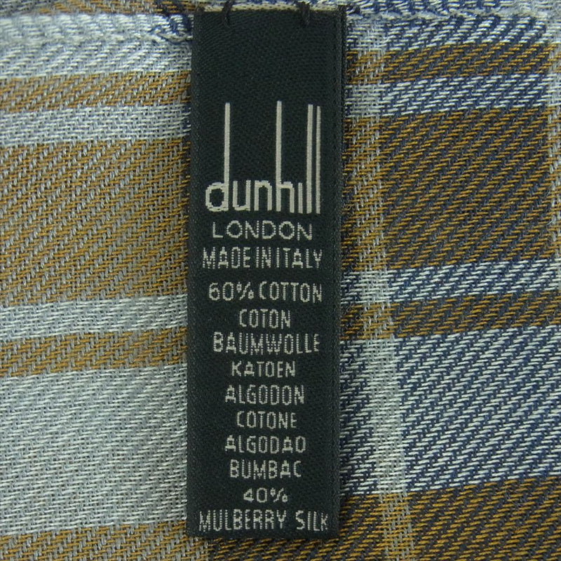 Dunhill ダンヒル イタリア製 コットン シルク フリンジ ストール チェック ブラウン系 ライトブルー系【中古】