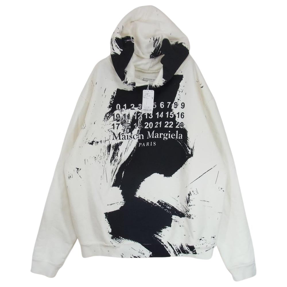 MAISON MARGIELA メゾンマルジェラ 20AW S50GU0151 ペンキロゴ オーバー サイズ プルオーバー パーカー ホワイト系 44【極上美品】【中古】