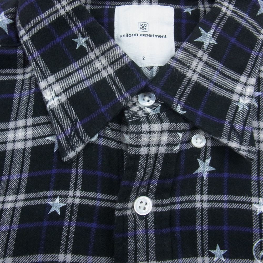 uniform experiment ユニフォームエクスペリメント UE-112038 スター 総柄 長袖 チェック シャツ ブラック系 パープル系 2【中古】