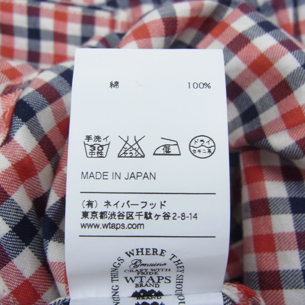 WTAPS ダブルタップス 15AW 152LTDT-SHM04 CHECK L/S 01 SHIRT COTTON FLANNEL チェック 長袖 シャツ コットン フランネル レッド系 M【中古】