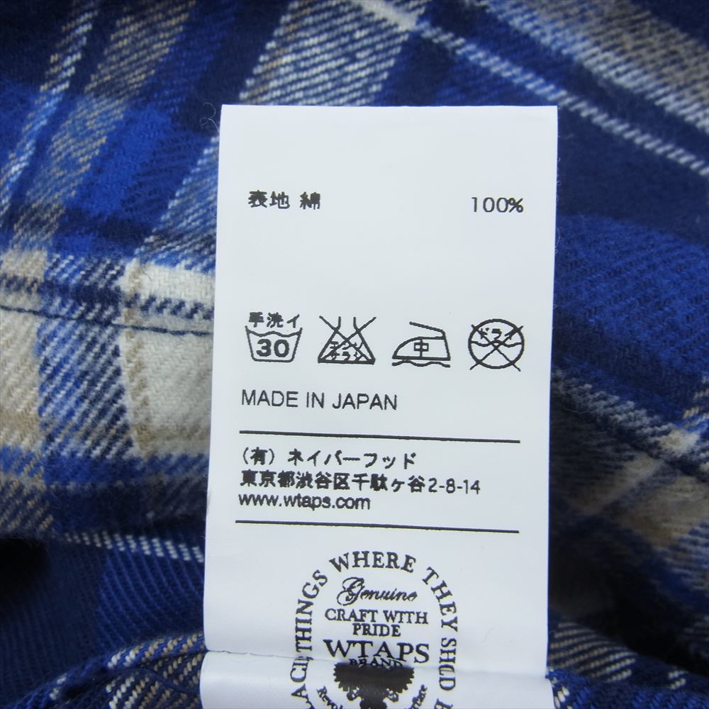 WTAPS ダブルタップス 14AW 142GWDT-SHM05 VATOS L/S SHIRTS TEXTILE バトス チェック ネル シャツ 長袖 ブルー系 M【中古】