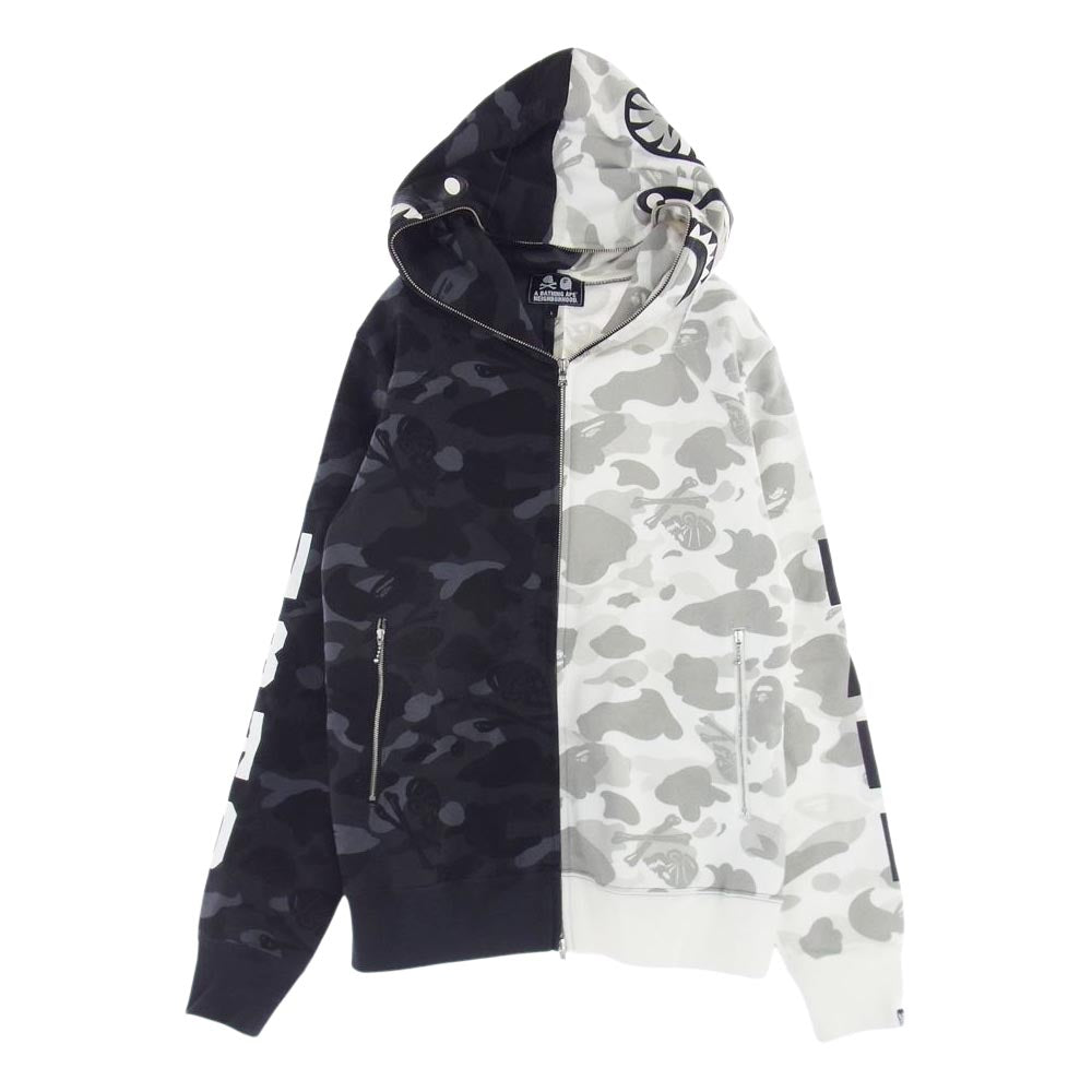 A BATHING APE アベイシングエイプ 001ZPE731941X × NEIGHBORHOOD ネイバーフッド CAMO SHARK ZIP HOODE ジップ パーカー グレー系 L【中古】