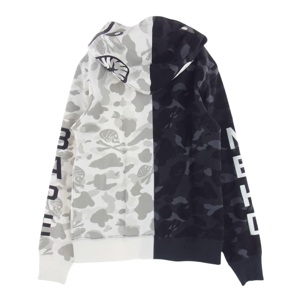 A BATHING APE アベイシングエイプ 001ZPE731941X × NEIGHBORHOOD ネイバーフッド CAMO SHARK ZIP HOODE ジップ パーカー グレー系 L【中古】