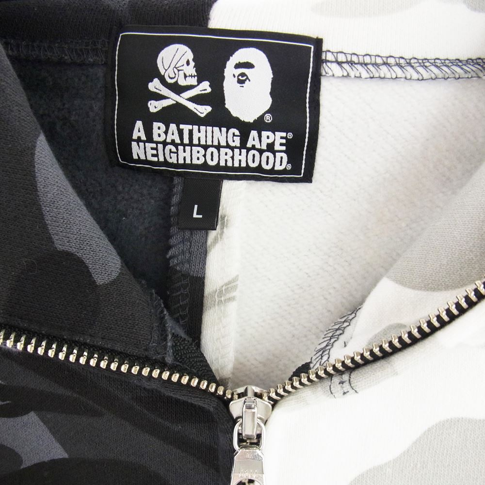 A BATHING APE アベイシングエイプ 001ZPE731941X × NEIGHBORHOOD ネイバーフッド CAMO SHARK ZIP HOODE ジップ パーカー グレー系 L【中古】