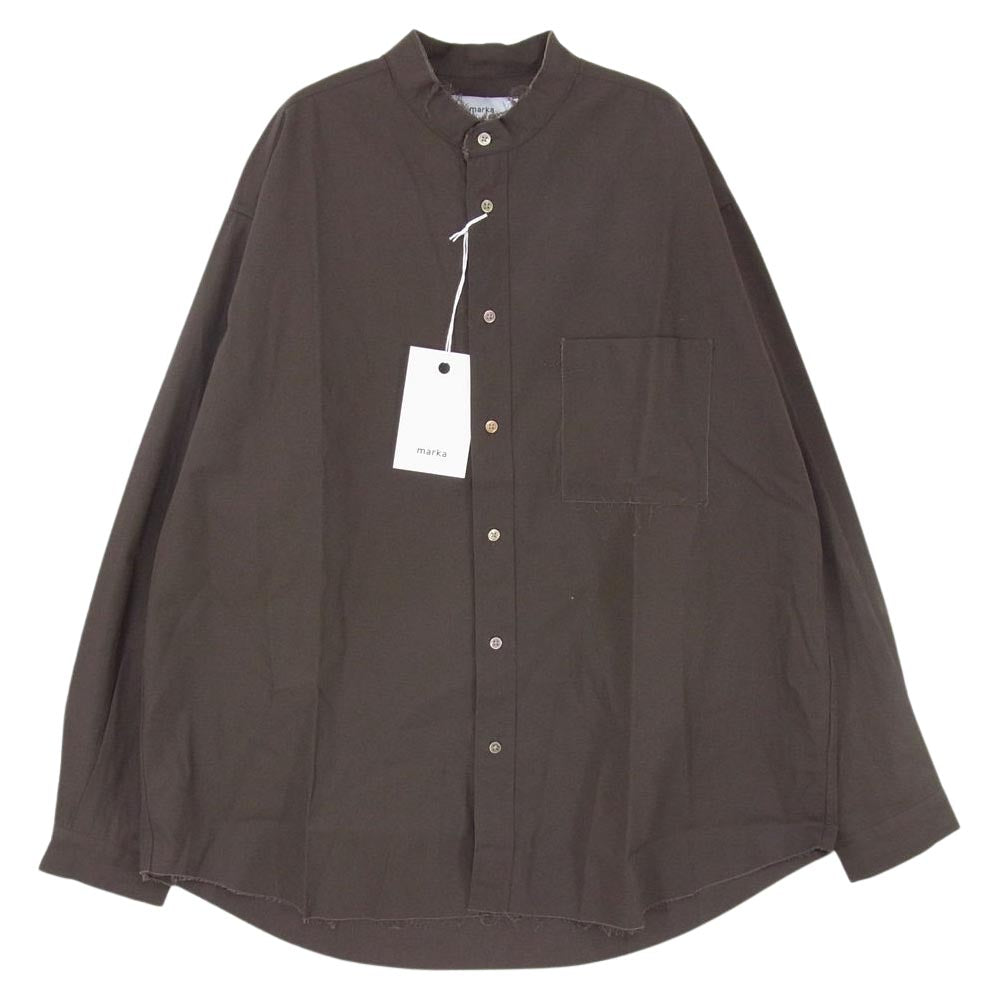 マーカ 21AW M21F-31SH02C STUDIOUS ステュディオス別注 カットオフ加工 バンドカラー 長袖 シャツ ダークブラウン系 1【美品】【中古】