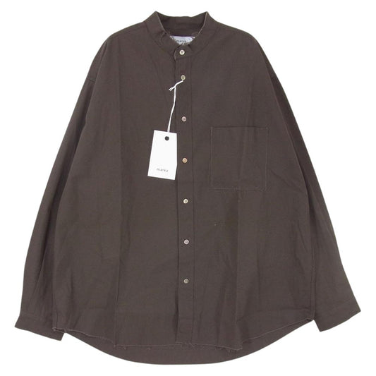 マーカ 21AW M21F-31SH02C STUDIOUS ステュディオス別注 カットオフ加工 バンドカラー 長袖 シャツ ダークブラウン系 1【美品】【中古】