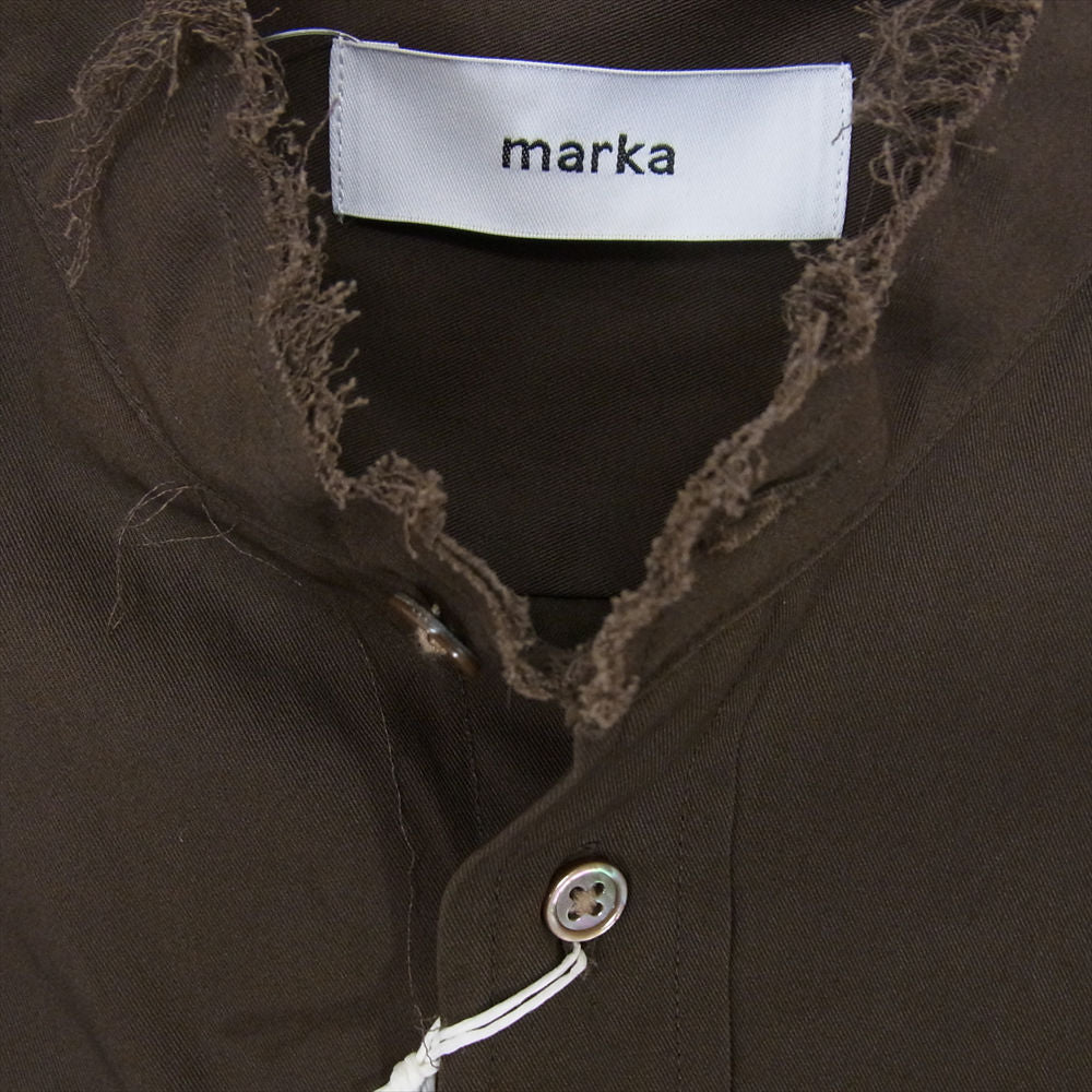 マーカ 21AW M21F-31SH02C STUDIOUS ステュディオス別注 カットオフ加工 バンドカラー 長袖 シャツ ダークブラウン系 1【美品】【中古】