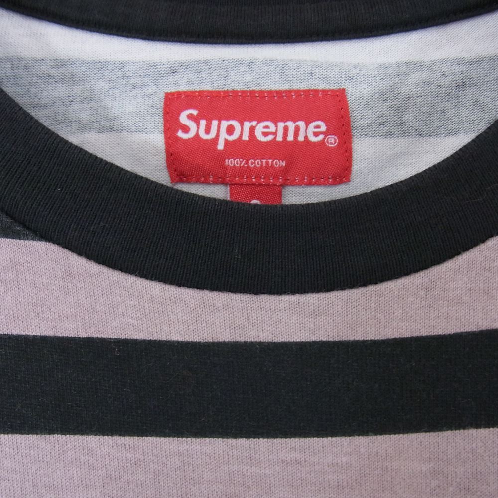 Supreme シュプリーム 22SS Reverse Stripe S/S Tee リバース ストライプ ロゴ 半袖 Tシャツ ブラック系 ライトブラウン系 S【中古】
