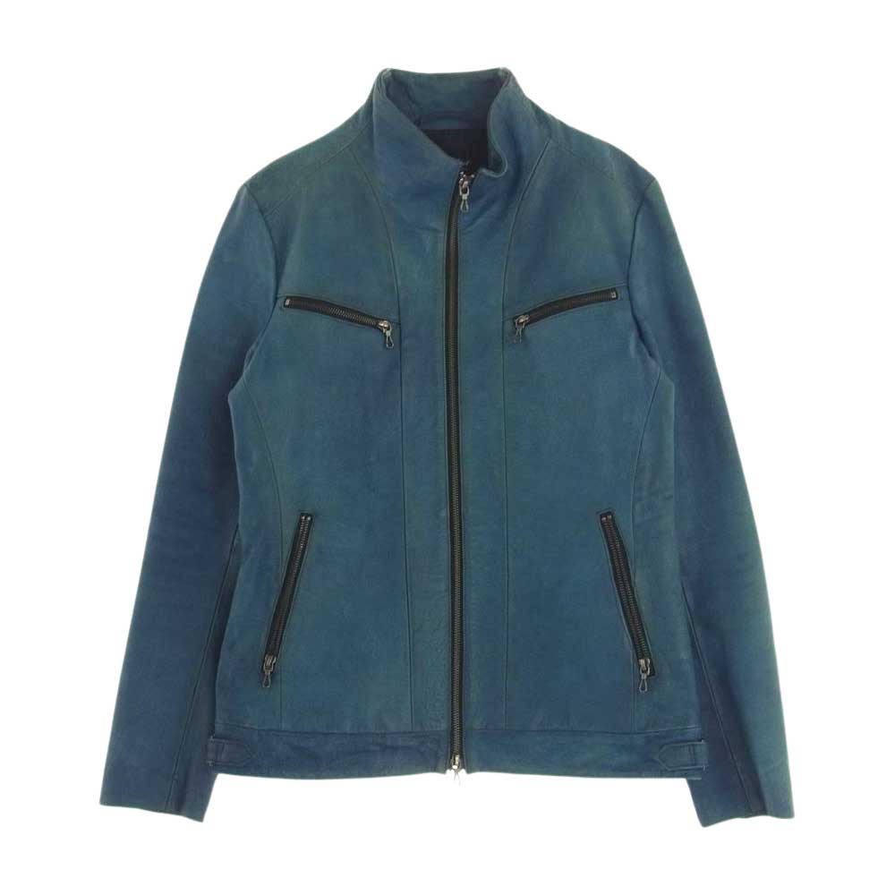 トルネードマート クロコ型押し 牛革 レザー シングル ライダース ジャケット モスグリーン系【中古】