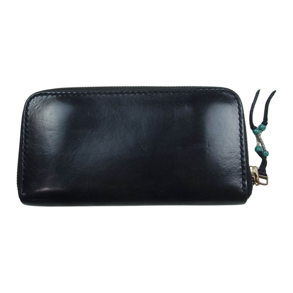 レザー ラウンドファスナー ウォレット 長財布 ブラック系【中古】