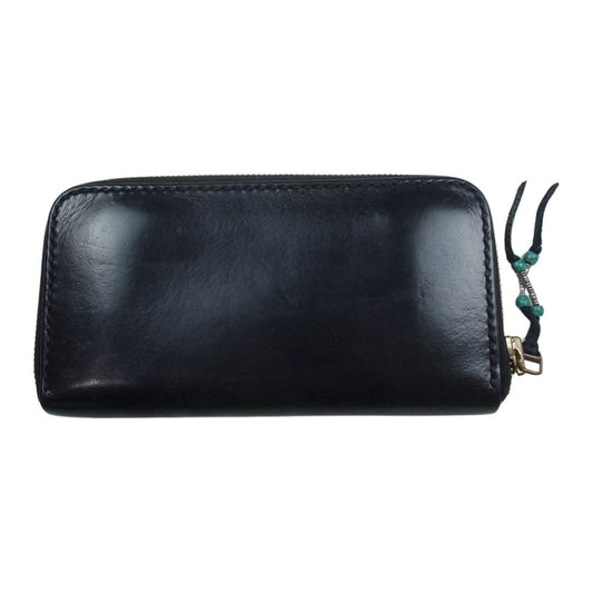 レザー ラウンドファスナー ウォレット 長財布 ブラック系【中古】