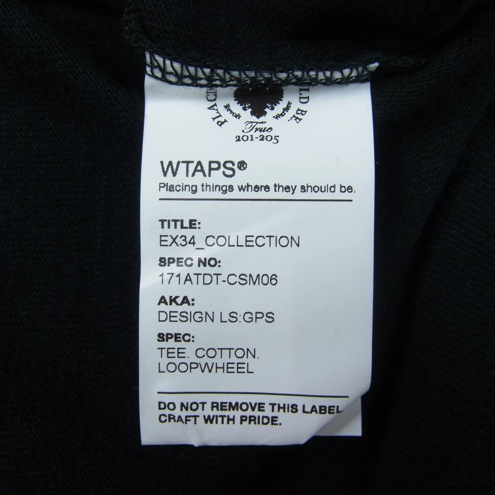 WTAPS ダブルタップス 17SS 171ATDT-CSM06 DESIGN LS/GPS.TEE.COTTON.LOOPWHEEL 長袖 Tシャツ ブラック系 medium【中古】