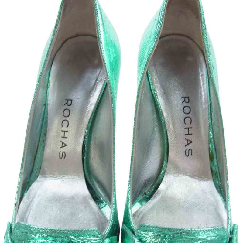 Rochas ロシャス 110SS0201 リボン パンプス シューズ グリーン系 35【中古】