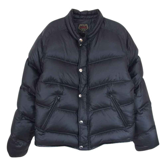 THE FLAT HEAD ザフラットヘッド レザートリム ダウン ジャケット ブラック系 36【中古】