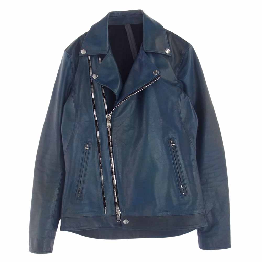 STRUM ストラム STL-057-01 Burning dyed 地生カウタンニン 革染め 製品墨染め RAVEN レザー ダブル ライダース ジャケット ブルー系 S【中古】