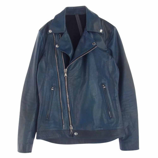 STRUM ストラム STL-057-01 Burning dyed 地生カウタンニン 革染め 製品墨染め RAVEN レザー ダブル ライダース ジャケット ブルー系 S【中古】