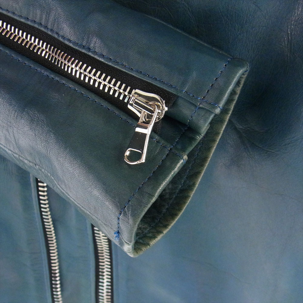 STRUM ストラム STL-057-01 Burning dyed 地生カウタンニン 革染め 製品墨染め RAVEN レザー ダブル ライダース ジャケット ブルー系 S【中古】