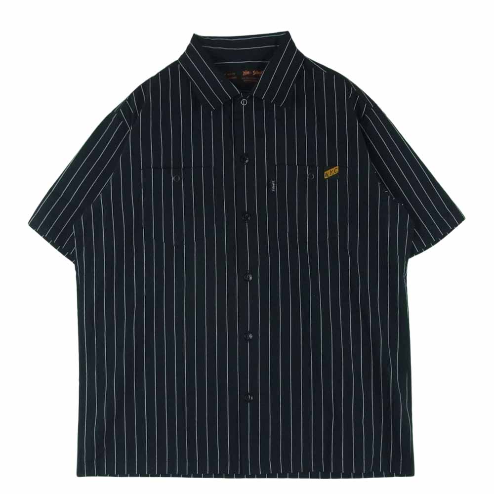 schott ショット ストライプ NYCタグ ポケット 半袖 ワーク シャツ 中国製 ブラック系 ホワイト系 S【中古】