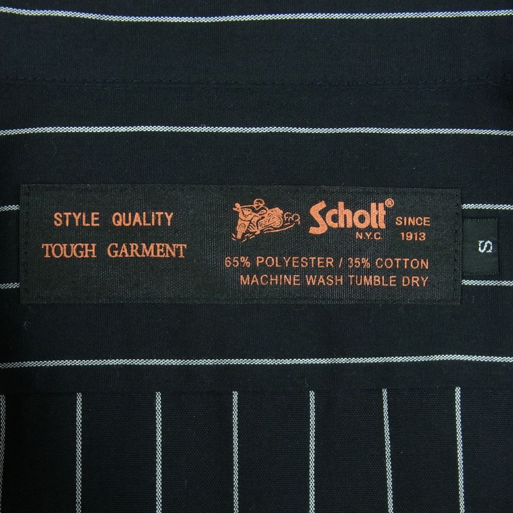 schott ショット ストライプ NYCタグ ポケット 半袖 ワーク シャツ 中国製 ブラック系 ホワイト系 S【中古】