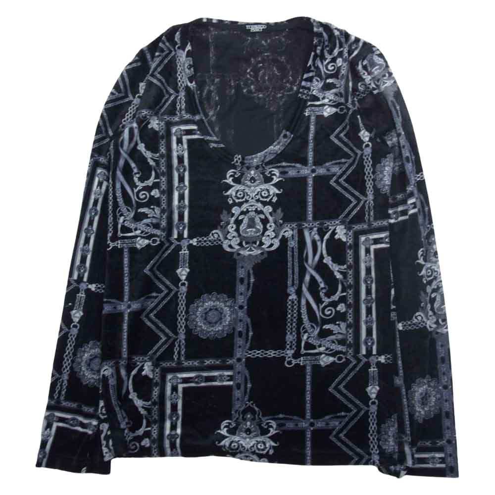 TORNADO MART トルネードマート チェーン 総柄 Uネック 総ベロア カットソー 長袖 Tシャツ ブラック系【中古】