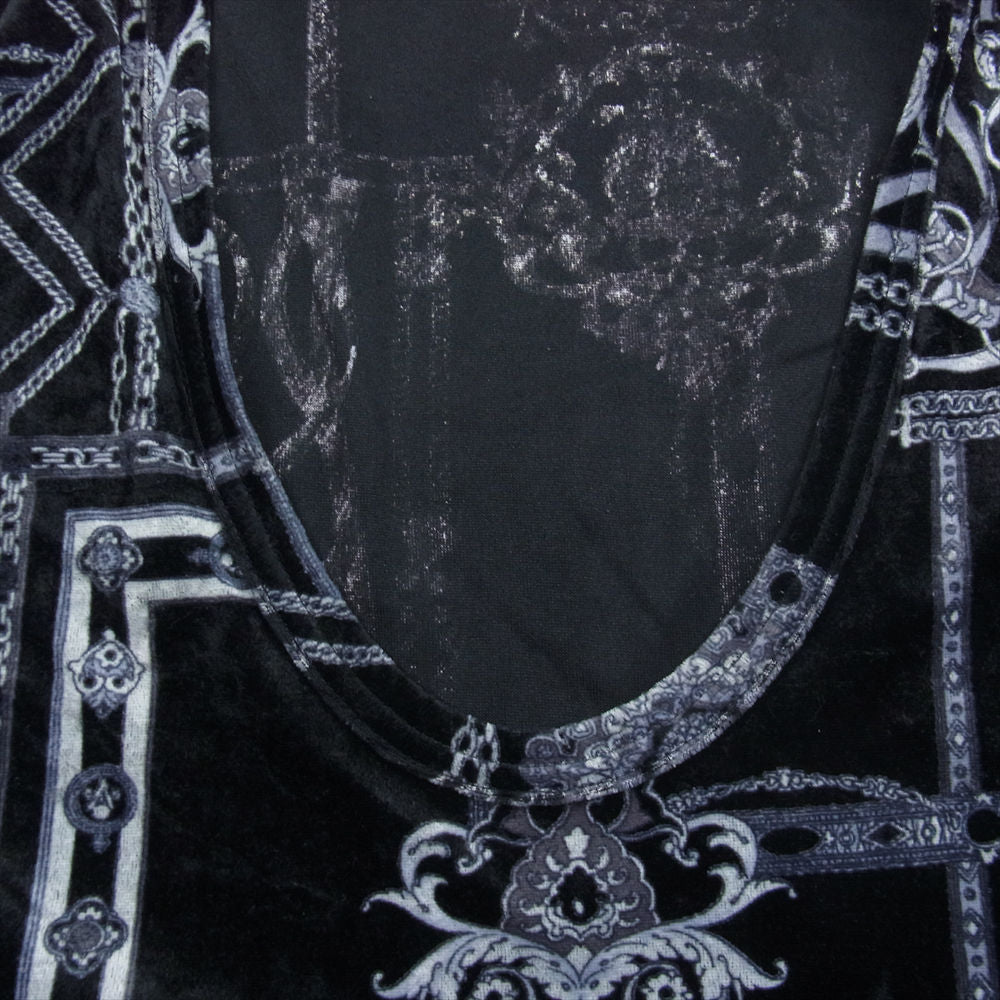 TORNADO MART トルネードマート チェーン 総柄 Uネック 総ベロア カットソー 長袖 Tシャツ ブラック系【中古】